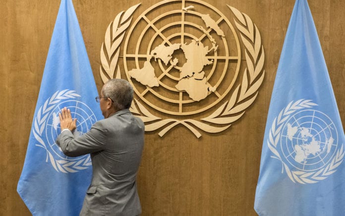 UN flags being prepared for UN General Assembly General Debate