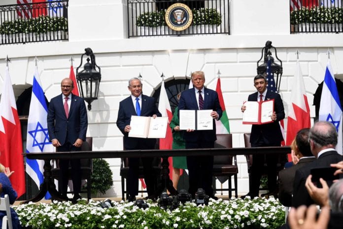 Emiratene og Bahrain undertegnet fredsavtaler med Israel 15. september 2020. (Foto: Avi Ohayon, GPO)