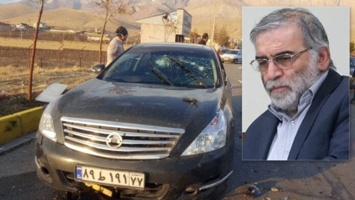Den iranske atomforskeren Mohsen Fakhrizadeh (innfelt) ble drept i et attentat utenfor Teheran. (Foto: IRIB) Mohsen Fakhrizadeh
