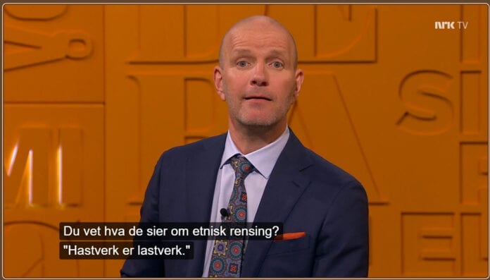 Bård Tufte Johansen, programleder i Nytt på nytt, anklager Israel for etnisk rensning 9. april 2021. (Skjermdump fra nrk.no) Bård Tufte Johansen