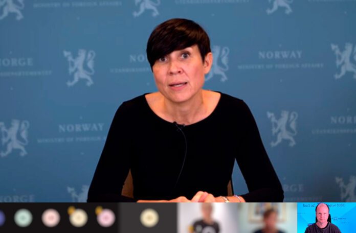 MIFF deltar i Teams-møte med utenriksminister Ine Marie Eriksen Søreide 16. september 2021. (Skjermdump)